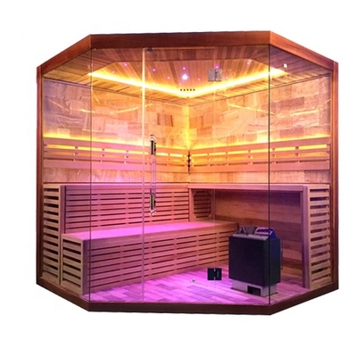 Pure Canadian Hemlock / Red Cedar Corner ซาวน่าห้องอบไอน้ำ 6KW 220V พร้อมห้องเกลือหิน