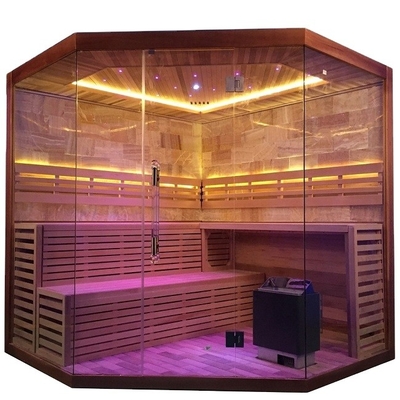Pure Canadian Hemlock / Red Cedar Corner ซาวน่าห้องอบไอน้ำ 6KW 220V พร้อมห้องเกลือหิน