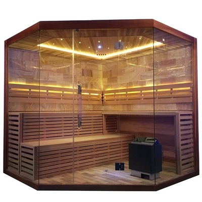 Pure Canadian Hemlock / Red Cedar Corner ซาวน่าห้องอบไอน้ำ 6KW 220V พร้อมห้องเกลือหิน