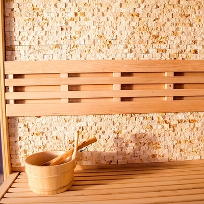 Pure Canadian Hemlock / Red Cedar Corner ซาวน่าห้องอบไอน้ำ 6KW 220V พร้อมห้องเกลือหิน