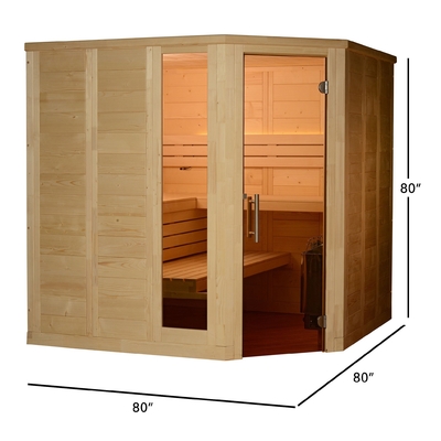 8kw ห้องซาวน่าอบไอน้ำแบบดั้งเดิมในร่ม Solid Nordic Spruce SS บานพับ